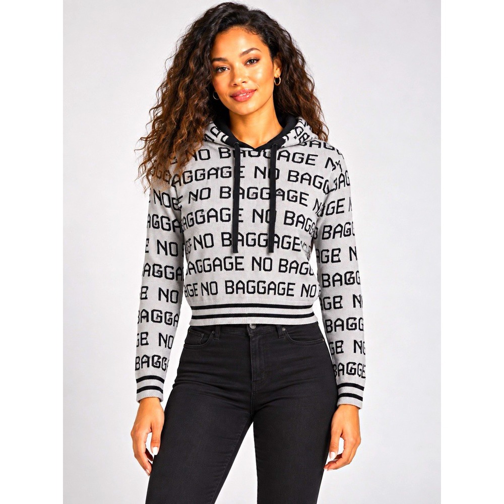 Gabrielle Union Women's "No Baggage" Logo Pullover Hoodie Gray/Black Size S